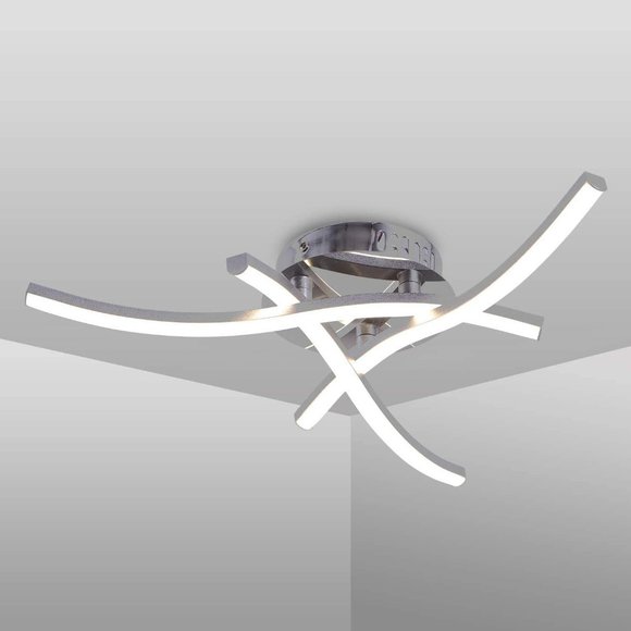 ANYTOP Modern LED Flush Mount Ceiling Light – 36W Curved Wave Design, 60cm, 6000K Cool White, Silver, For Bedroom/Kitchen